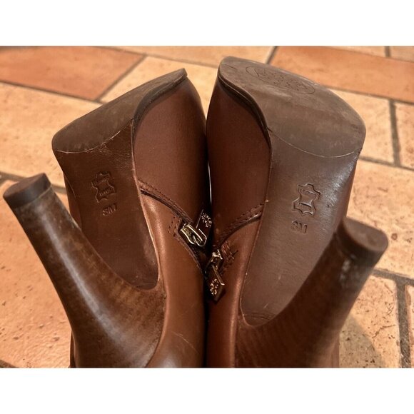TORY BURCH Bristol Chestnut Smooth Leather Equestrian Calf Ankle Booties Sz 8M - Picture 6 of 9